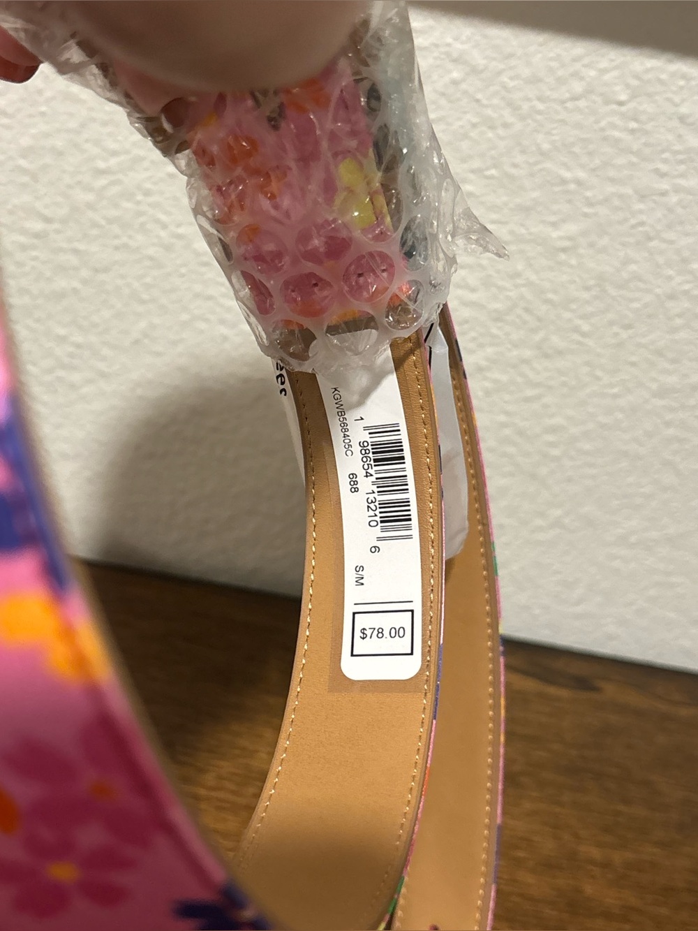 Kurt Geiger Pink Floral Belt with Gold Buckle - Picture 3 of 4